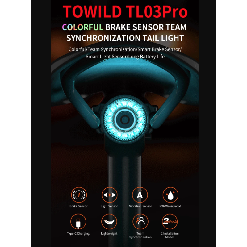 TOWILD TL03Pro LED Fahrradrücklicht ABS Stilvolles Fahrradzubehör mit Bremssensor für Sichtbarkeit