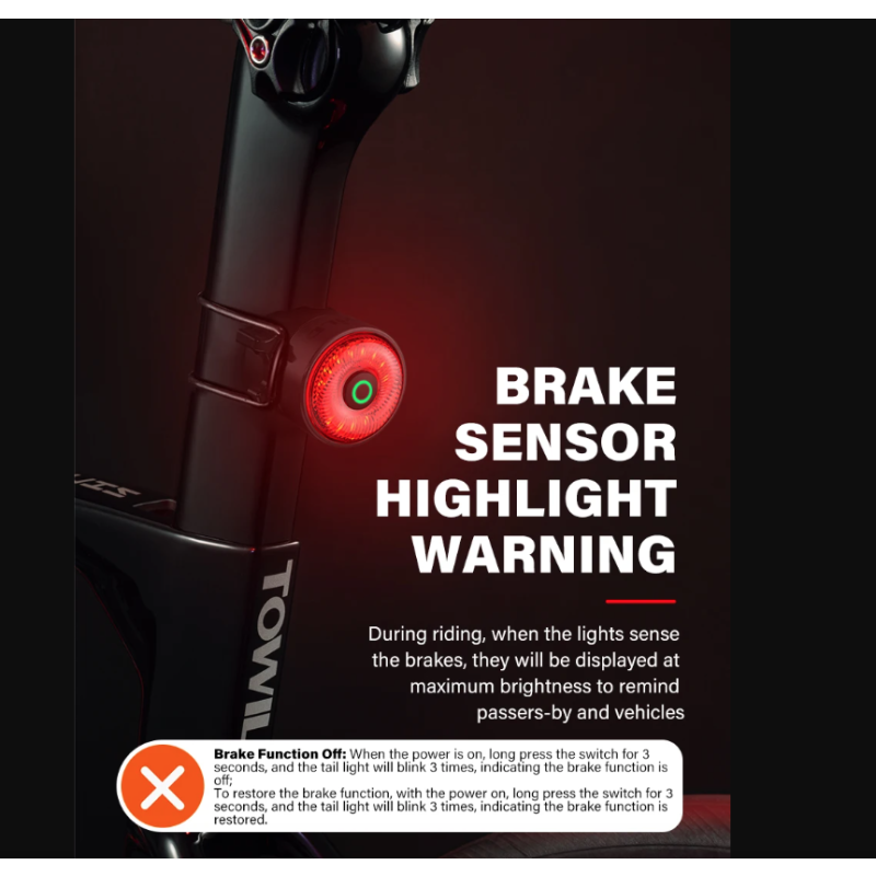 TOWILD TL03Pro LED Fahrradrücklicht ABS Stilvolles Fahrradzubehör mit Bremssensor für Sichtbarkeit