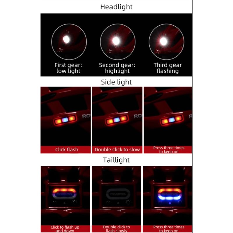 ROCKBROS ultraleichter Fahrradhelm mit integrierter Sicherheitsbeleuchtung USB-Ladung ideal für MTB Helm