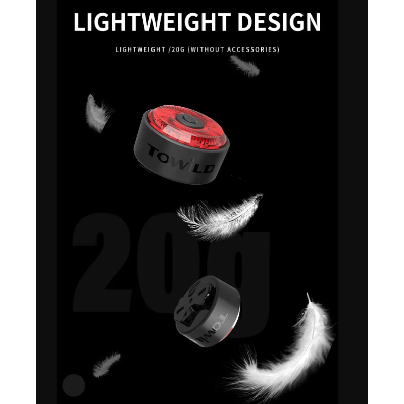 Entdecken Sie das TOWILD TL03 LED Fahrradrücklicht Fahrradzubehör mit Bremsensensor fünf Blitzmodi und Verkehrssicherheit