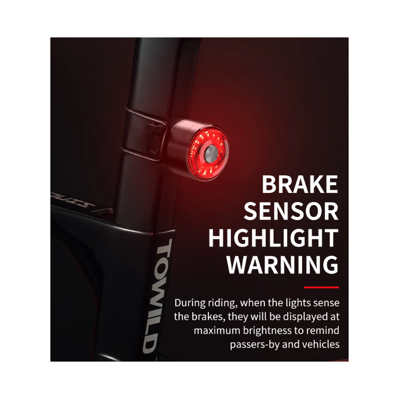 TOWILD TL05 LED-Fahrradlicht mit smartem Bremssensor Wasserdichtes Rücklicht USB-ladbar 100h Akkulaufzeit