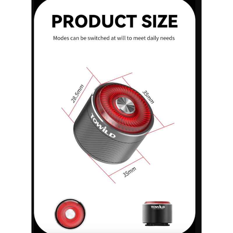 TOWILD TL05 LED-Fahrradlicht mit smartem Bremssensor Wasserdichtes Rücklicht USB-ladbar 100h Akkulaufzeit