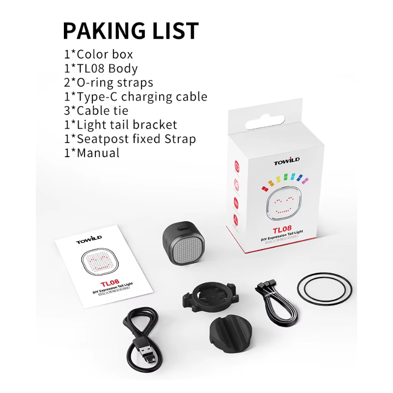 TOWILD TL08 Fahrrad Rücklicht anpassbare Muster | Bremslicht USB-C IPX6 | Heckleuchte für Sicherheit & Sichtbarkeit