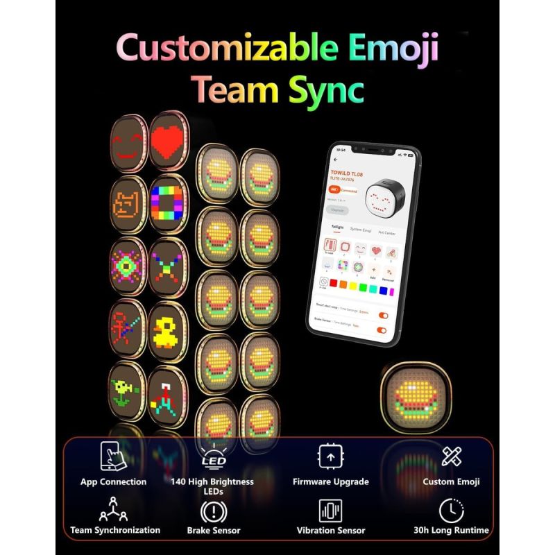 TOWILD TL08 Fahrrad Rücklicht anpassbare Muster | Bremslicht USB-C IPX6 | Heckleuchte für Sicherheit & Sichtbarkeit