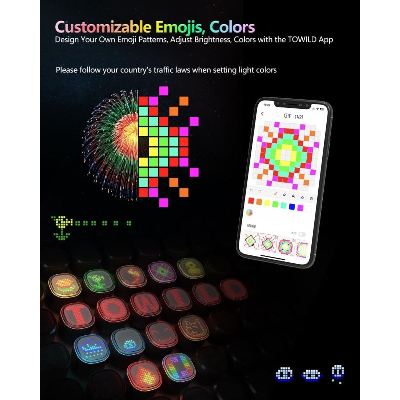 TOWILD TL08 Fahrrad Rücklicht anpassbare Muster | Bremslicht USB-C IPX6 | Heckleuchte für Sicherheit & Sichtbarkeit