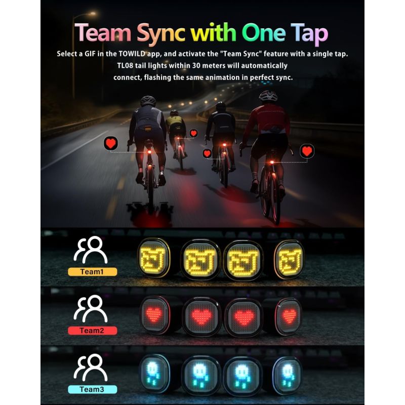 TOWILD TL08 Fahrrad Rücklicht anpassbare Muster | Bremslicht USB-C IPX6 | Heckleuchte für Sicherheit & Sichtbarkeit