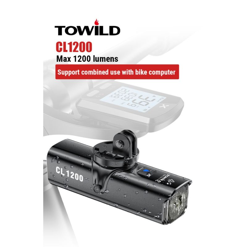 TOWILD CL1200 Fahrradlicht LED Frontlampe 1200 Lumen USB wiederaufladbar wasserdicht Fahrradzubehör