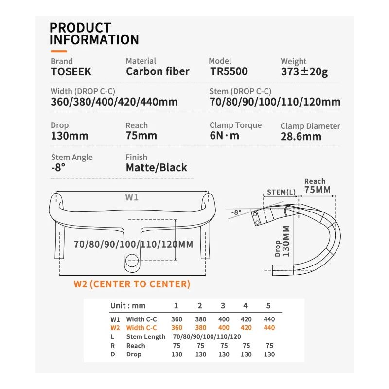 TOSEEK TR5500 Rennradlenker Vollcarbon ultraleicht matt schwarz präzise Steuerung Premium Fahrradzubehör