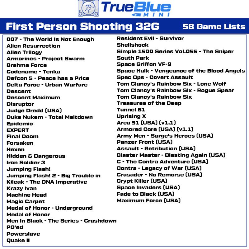 True Blue Mini Crackhead Pack 32G/64G für PS ONE MINI Retro-Gaming mit einfacher Installation und USB-Anschluss