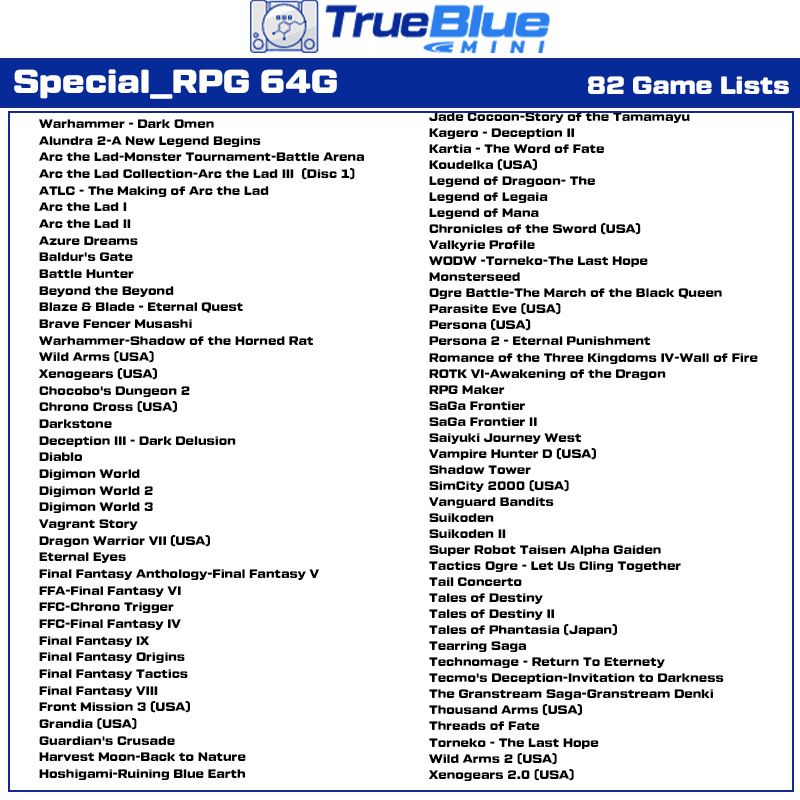 True Blue Mini Crackhead Pack 32G/64G für PS ONE MINI Retro-Gaming mit einfacher Installation und USB-Anschluss