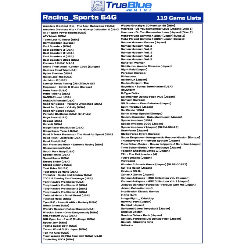 True Blue Mini Crackhead Pack 32G/64G für PS ONE MINI Retro-Gaming mit einfacher Installation und USB-Anschluss