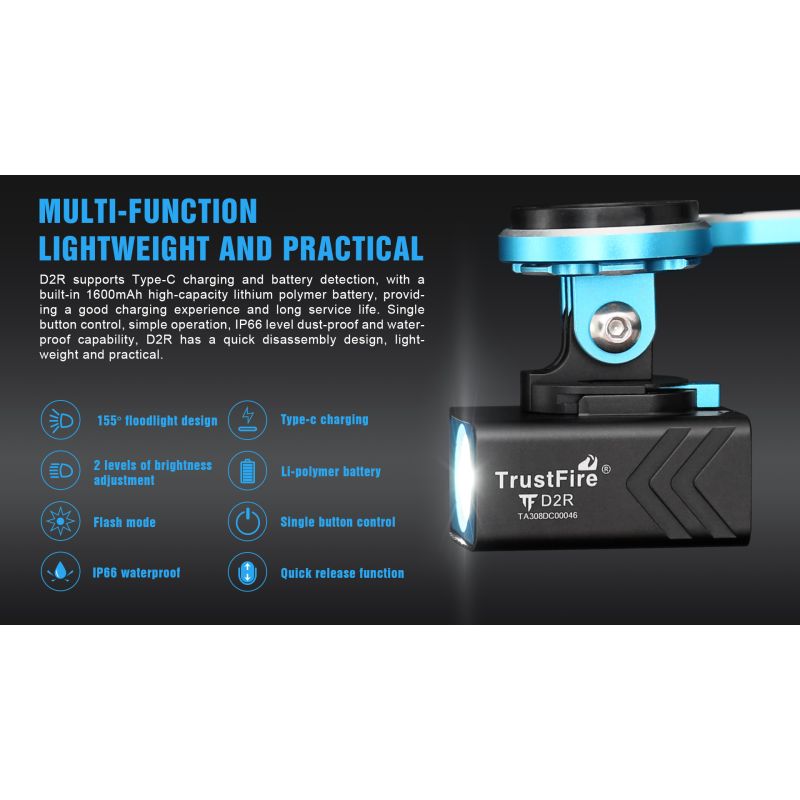 TrustFire D2R Vorderlicht Fahrradlicht 450LM Helligkeit IP66 wasserdicht leicht für urbanes Radfahren MTB