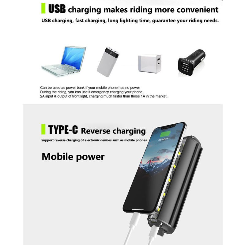 Langlebiges Fahrradlicht LED 5200 Lumen USB-Ladung wasserdichte Taschenlampe MTB Zubehör Aluminiumlegierung