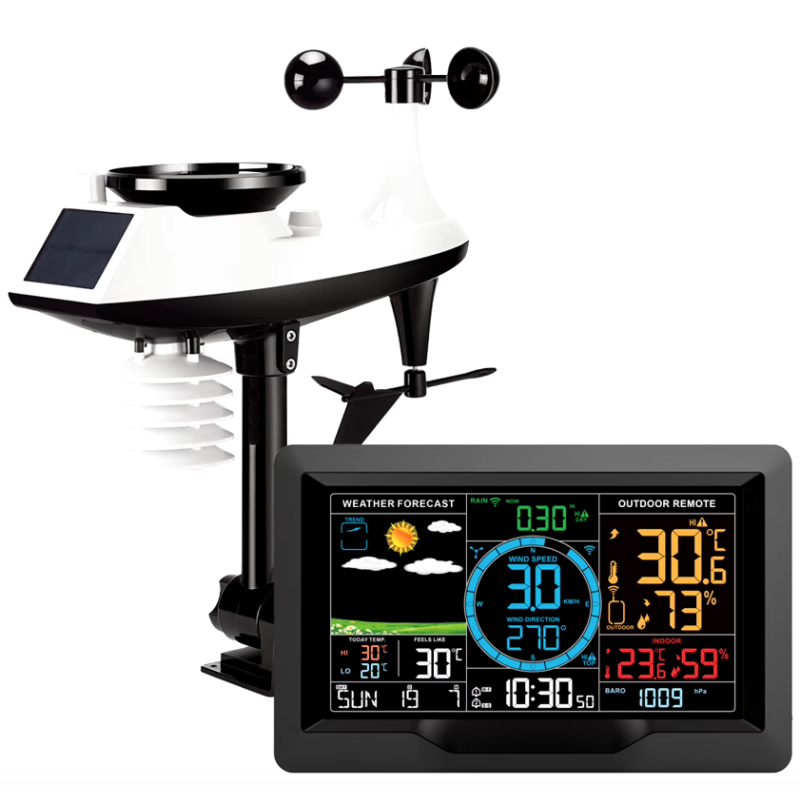 Entdecken Sie die Wetterstation 7,5 Zoll Farbdisplay Solar Sensor für präzise Temperatur Luftfeuchtigkeit Echtzeit-Updates