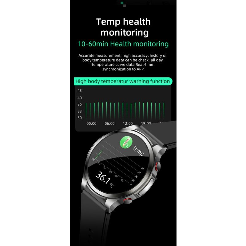 W11 Smartwatch Gesundheit | EKG, Blutzucker, Herzfrequenz, Körpertemperatur | Fitness Tracker für Android iOS