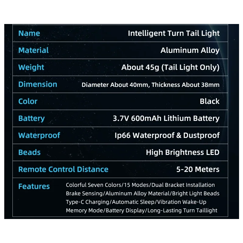 Vielseitiges Fahrrad Rücklicht LED Fahrradlicht mit kabelloser Fernbedienung Intelligentes Bremslicht
