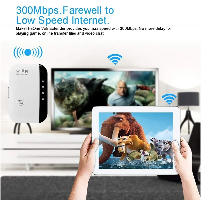 WLAN Repeater 300 Mbit/s Signalverstärker für HD Streaming, Smart TV, Schlafzimmer – Einfach, stabil, schnelles WLAN