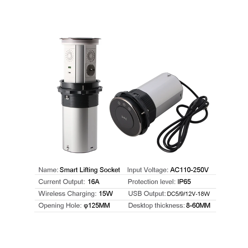 VENSTPOW Elektrische Hebesteckdosen mit kabellosem USB-Laden Elegante Tischsteckdose EU-Standard Steckdose