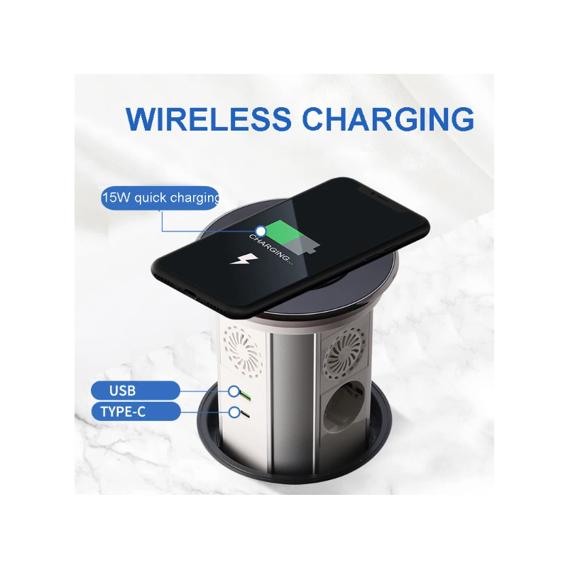 VENSTPOW Elektrische Hebesteckdosen mit kabellosem USB-Laden Elegante Tischsteckdose EU-Standard Steckdose