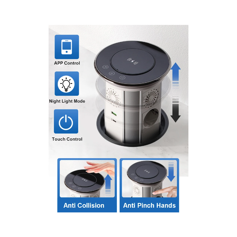 VENSTPOW Elektrische Hebesteckdosen mit kabellosem USB-Laden Elegante Tischsteckdose EU-Standard Steckdose