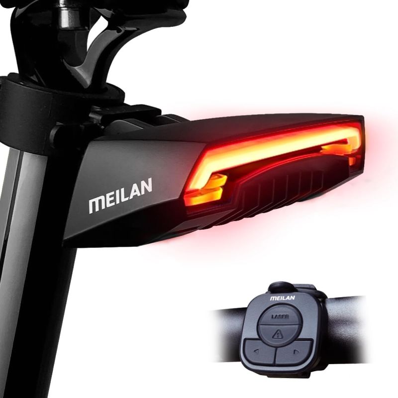 Meilan X5 Intelligentes Fahrrad Rücklicht mit automatischem Bremslicht, Blinker & Fernbedienung. USB aufladbar.