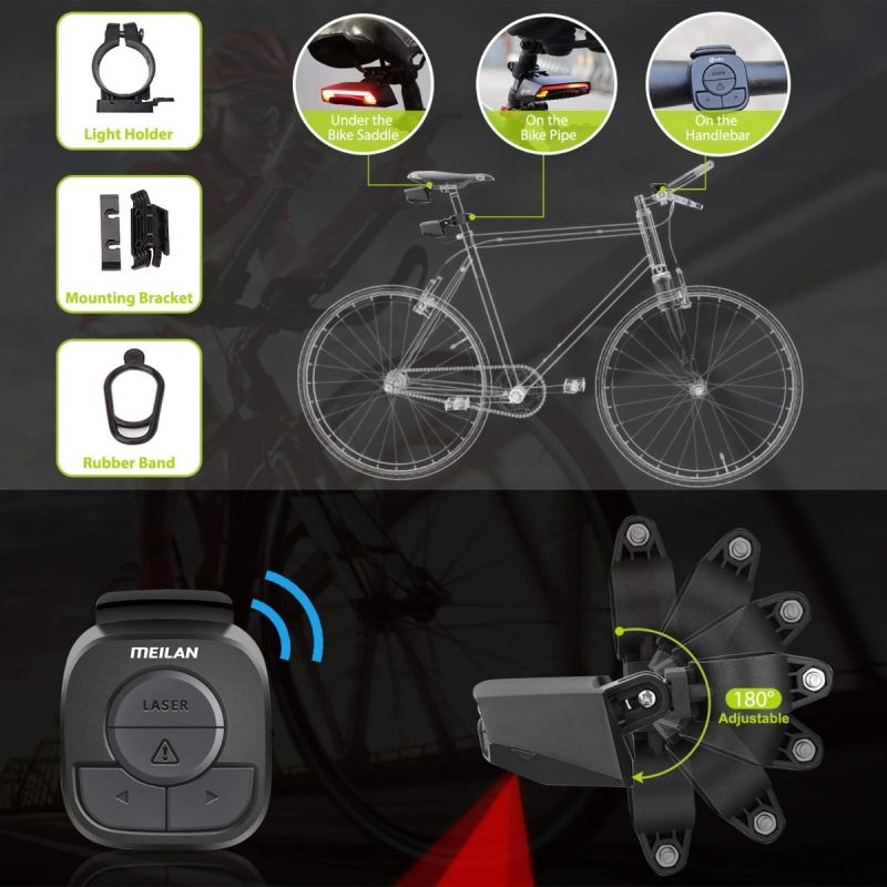 Meilan X5 Intelligentes Fahrrad Rücklicht mit automatischem Bremslicht, Blinker & Fernbedienung. USB aufladbar.