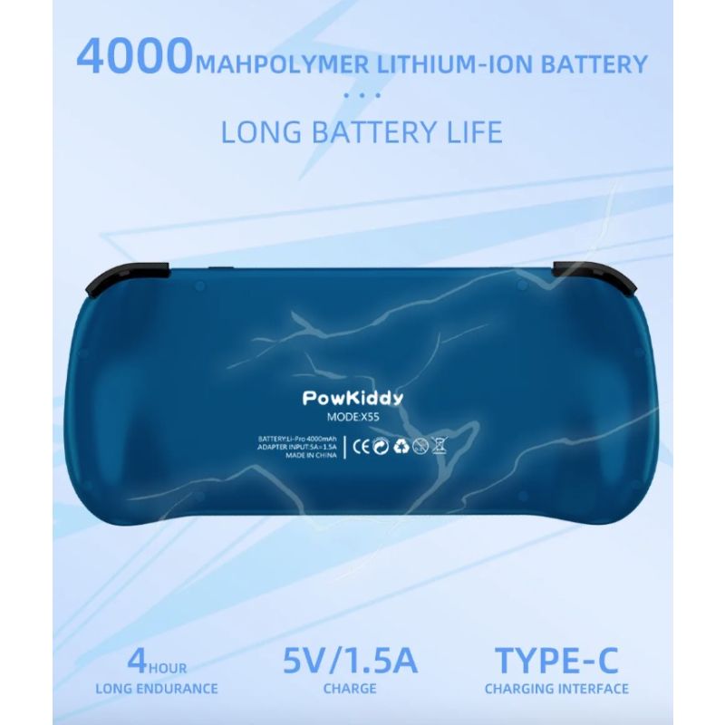Entdecken Sie die POWKIDDY X55 Retro-Gaming Handheld-Spielkonsole mit 5.5 Zoll Bildschirm und RK3566 Prozessor