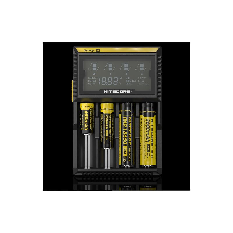 Nitecore D4 Digicharger intelligentes Laden LCD-Anzeige kompatibel mit Li-Ion 18650 14500 Ni-MH Batterien