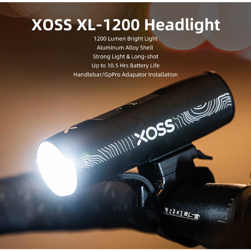 XOSS XL-1200 Fahrradlampe 1200 Lumen Fahrradzubehör wasserdicht Type-C Aufladung für sicheres Nachtradfahren