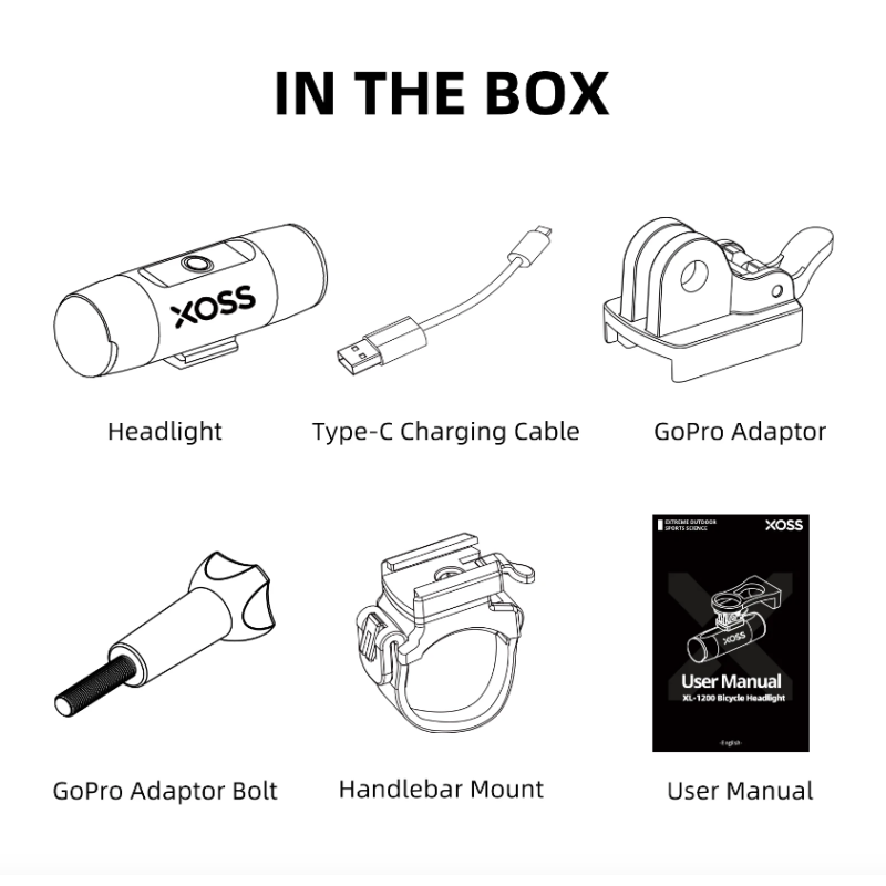 XOSS XL-1200 Fahrradlampe 1200 Lumen Fahrradzubehör wasserdicht Type-C Aufladung für sicheres Nachtradfahren