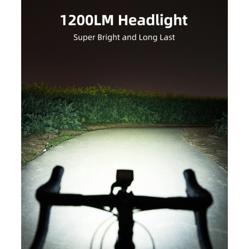 XOSS XL-1200 Fahrradlampe 1200 Lumen Fahrradzubehör wasserdicht Type-C Aufladung für sicheres Nachtradfahren