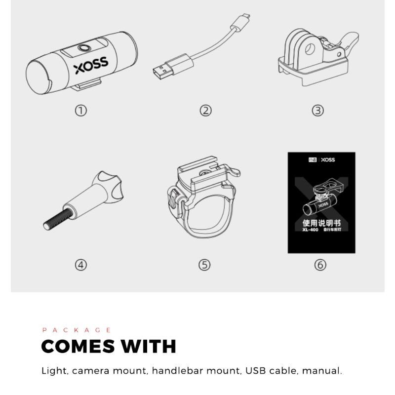 XOSS XL-400 Fahrradlicht Scheinwerfer 400 Lumen wasserdicht USB wiederaufladbar Rennradlampe für MTB Abenteuer