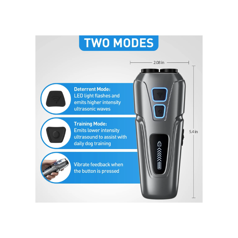 Tragbares Ultraschall-Hundeabwehrgerät mit LED Taschenlampe Bellkontrolle und sanfte Verhaltensänderung