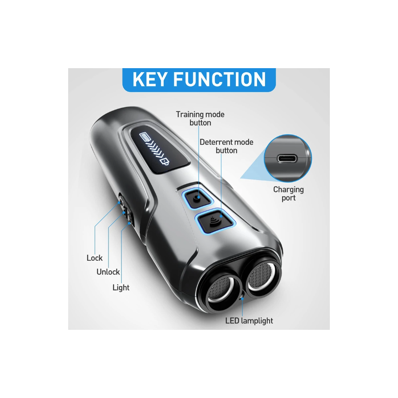 Tragbares Ultraschall-Hundeabwehrgerät mit LED Taschenlampe Bellkontrolle und sanfte Verhaltensänderung