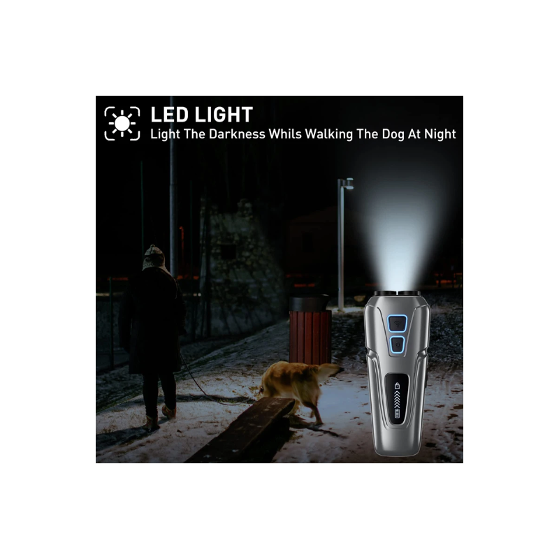 Tragbares Ultraschall-Hundeabwehrgerät mit LED Taschenlampe Bellkontrolle und sanfte Verhaltensänderung