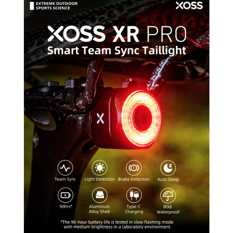 Entdecken Sie das XOSS XR Pro Fahrradrücklicht mit automatischer Bremserkennung wasserdichtes Design und LED-Aufladung