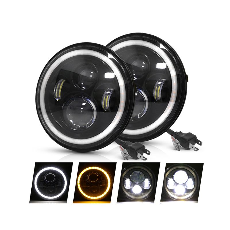 CO LIGHT 7 Zoll LED Scheinwerfer H4 DRL für Jeep Wrangler Lada Niva 4x4 Wetterfeste Runde Angel Eye Beleuchtung