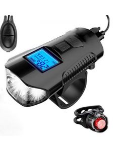 USB-Fahrrad-Leuchte wiederaufladbare Fahrradfront-Licht-Lampe Fahrrad-Scheinwerfer 6-Modus-Horn-Radfahren-LED-Taschenlampe