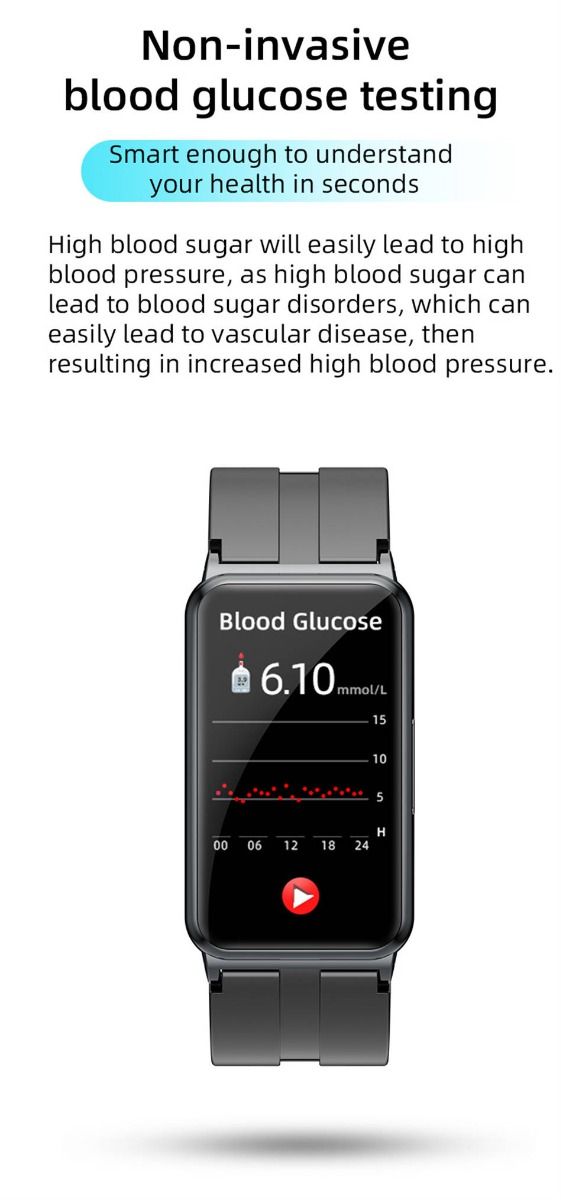 EP01 Blutglukose-Smartwatch: EKG, HRV, Herzfrequenz, Temperatur. 1,47 Zoll HD wasserdichter Fitness-Tracker