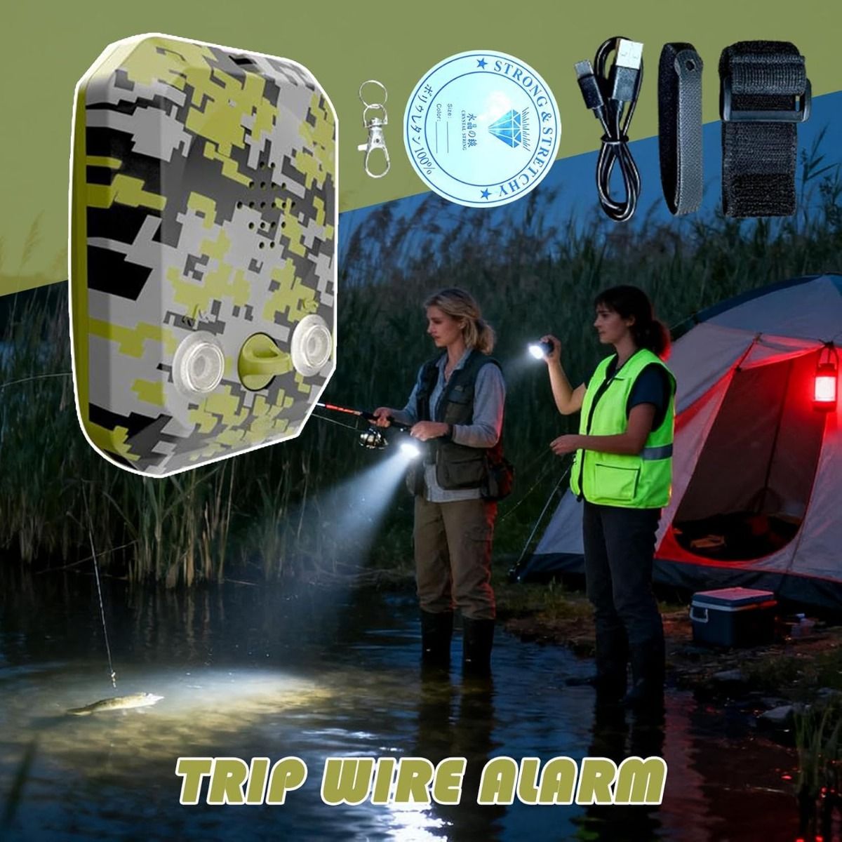 120 dB Perimeter-Alarm - wasserdichte Außentrip-Sicherheitssirene, Camping-Überlebens-Sicherheitsgerät, Wildnisschutz-Gadget, Notfall-Alarm | Reise-Trip-Alarm für Jagd- und Grundstücks-Nachtverteidigung