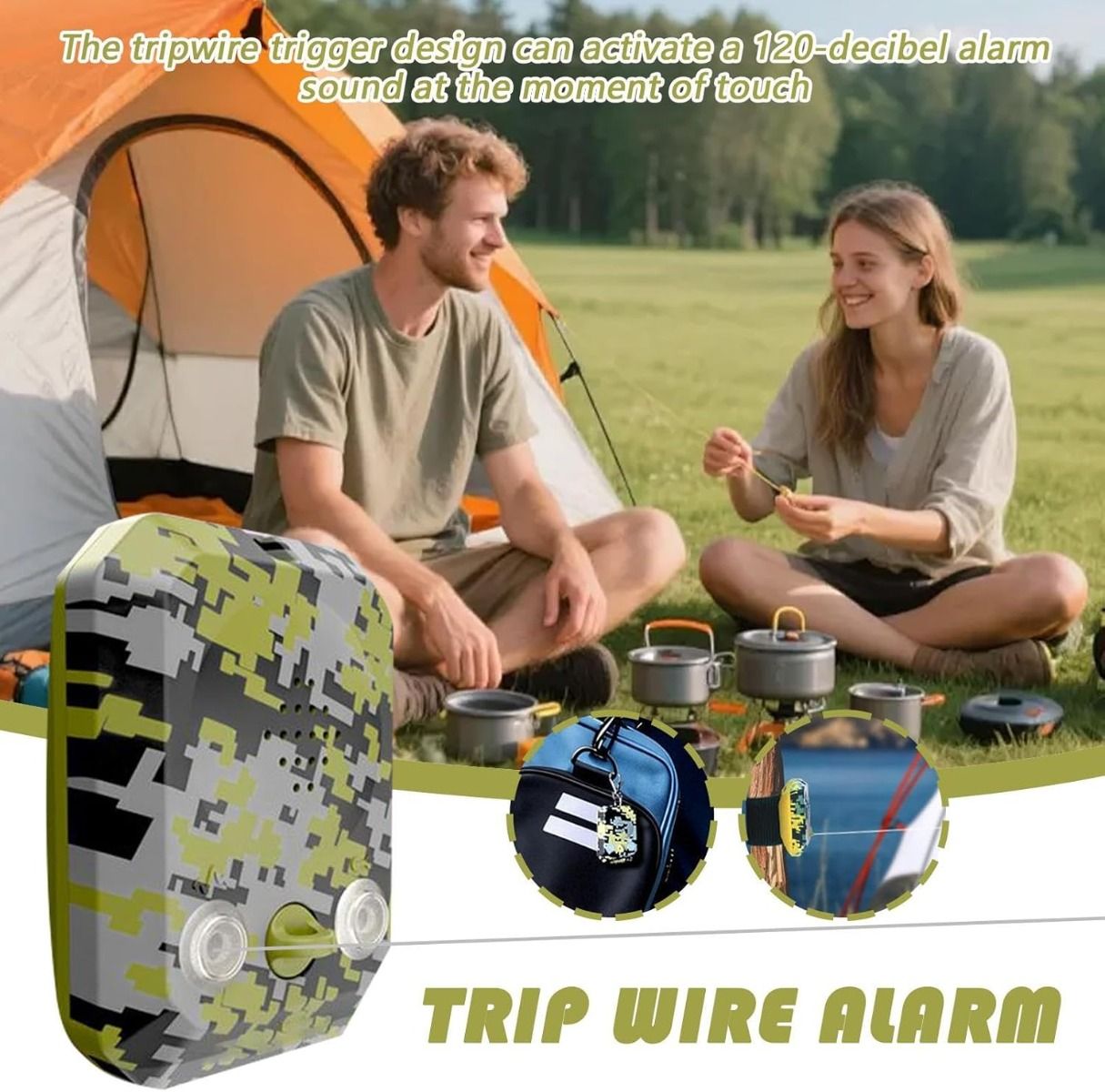 120 dB Perimeter-Alarm - wasserdichte Außentrip-Sicherheitssirene, Camping-Überlebens-Sicherheitsgerät, Wildnisschutz-Gadget, Notfall-Alarm | Reise-Trip-Alarm für Jagd- und Grundstücks-Nachtverteidigung