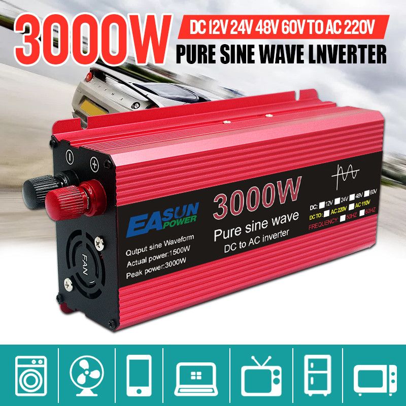 Reiner Sinus-Wechselrichter 3000W 2200W 1600W 1000W Langlebiges Aluminium-Magnesium-Design Hohe Effizienz Camping-Strom