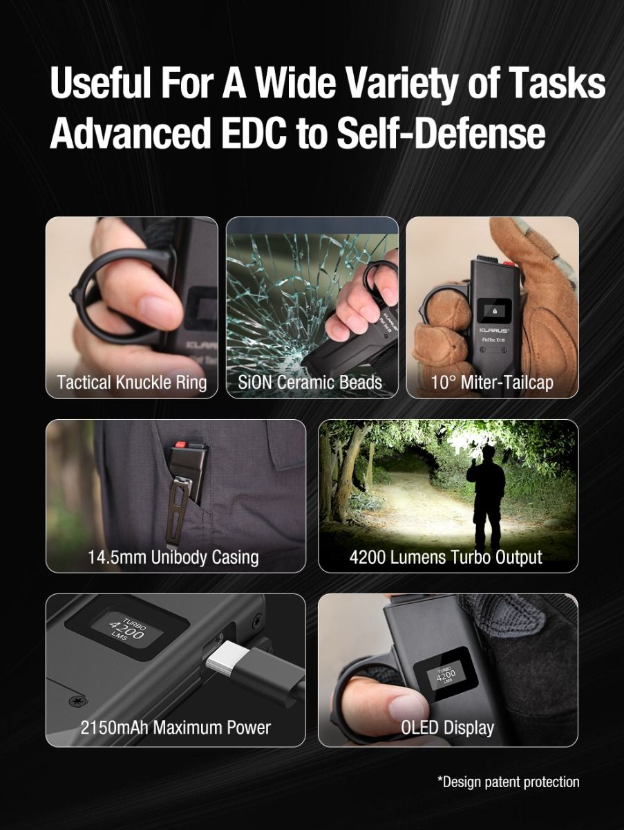 Klarus X1 Ultradünne EDC Taschenlampe, 4200LM taktische Taschenlampe mit USB-C, Luminus SST-70 LED