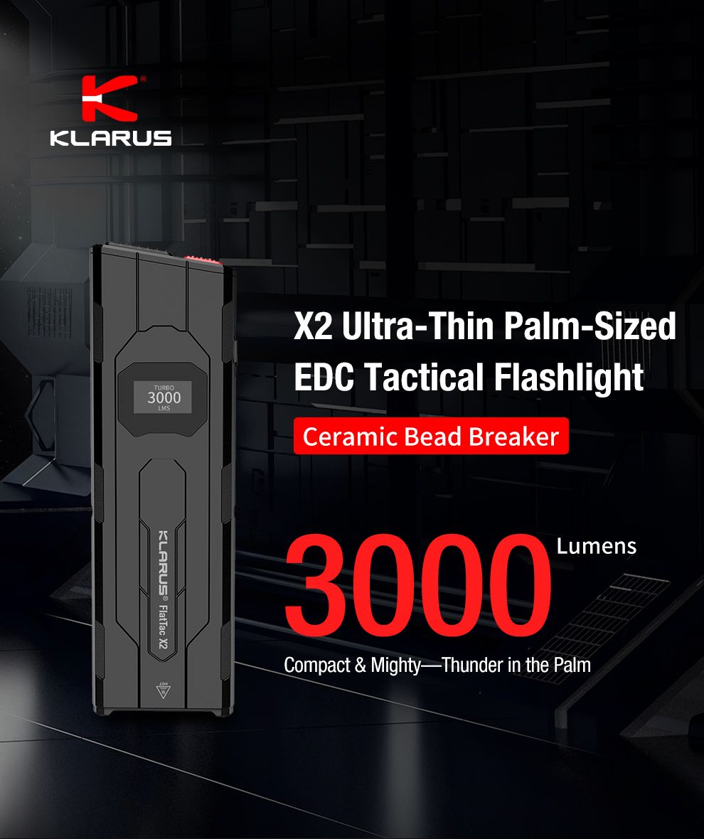 Klarus X2 Ultrdünne taktische Taschenlampe EDC, USB-C wiederaufladbar, 3000 Lumen, kompakte, kraftvolle Lampe