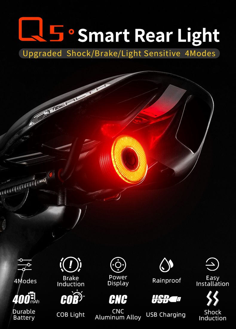 ROCKBROS Q5 Fahrrad-Smart-Licht mit automatischer Bremserkennung LED-Rücklicht IPX6 wasserdicht Fahrrad-Sicherheitsausrüstung