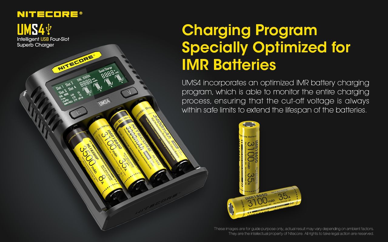 Nitecore UMS4 Intelligentes USB-Vierfach-Schnellladegerät mit USB-C für 18650 21700 26650 Smart Charging