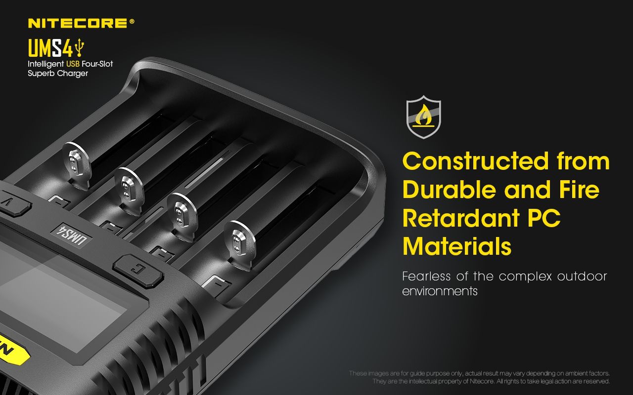 Nitecore UMS4 Intelligentes USB-Vierfach-Schnellladegerät mit USB-C für 18650 21700 26650 Smart Charging