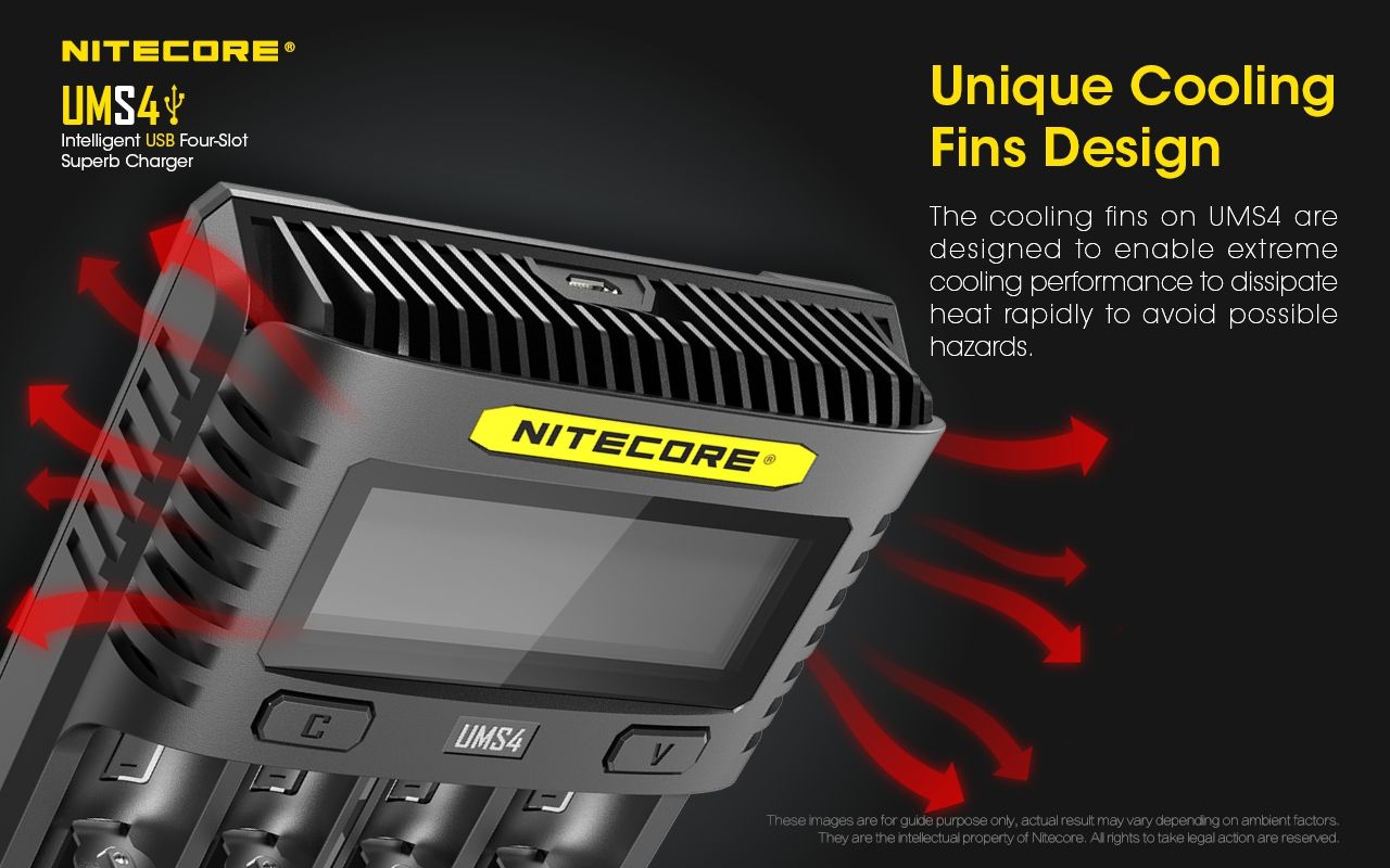 Nitecore UMS4 Intelligentes USB-Vierfach-Schnellladegerät mit USB-C für 18650 21700 26650 Smart Charging