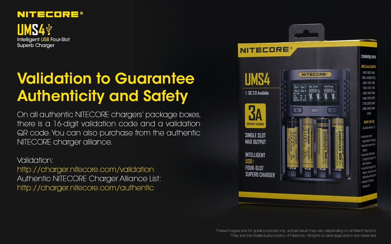 Nitecore UMS4 Intelligentes USB-Vierfach-Schnellladegerät mit USB-C für 18650 21700 26650 Smart Charging