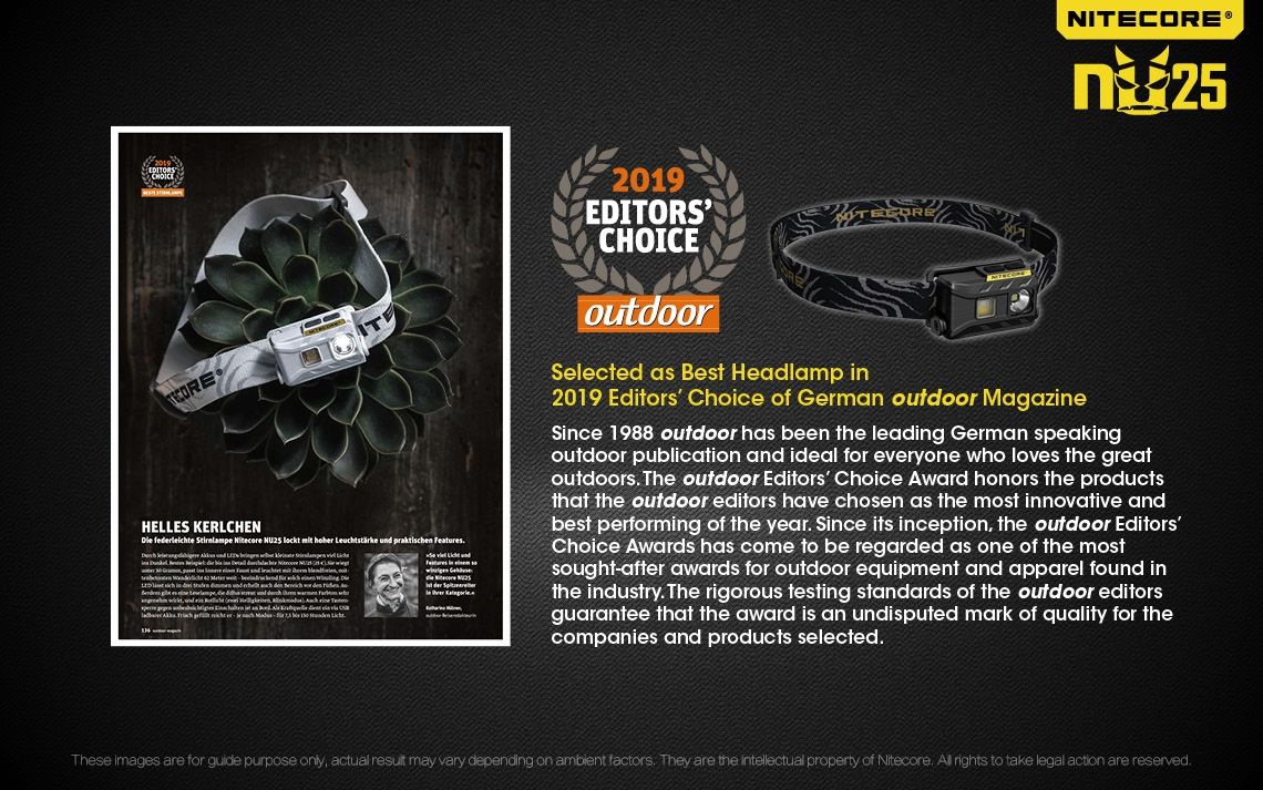 Nitecore NU25 XP-G2 S3 LED Stirnlampe 360 Lumen wiederaufladbar für Outdoor Beleuchtung und Abenteuer Zubehör